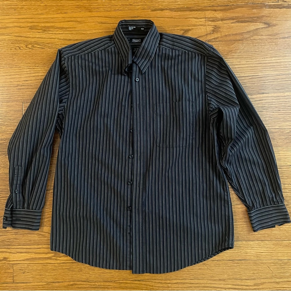 Haggar Black No Iron Pinstripe Button Down Dress Shirt